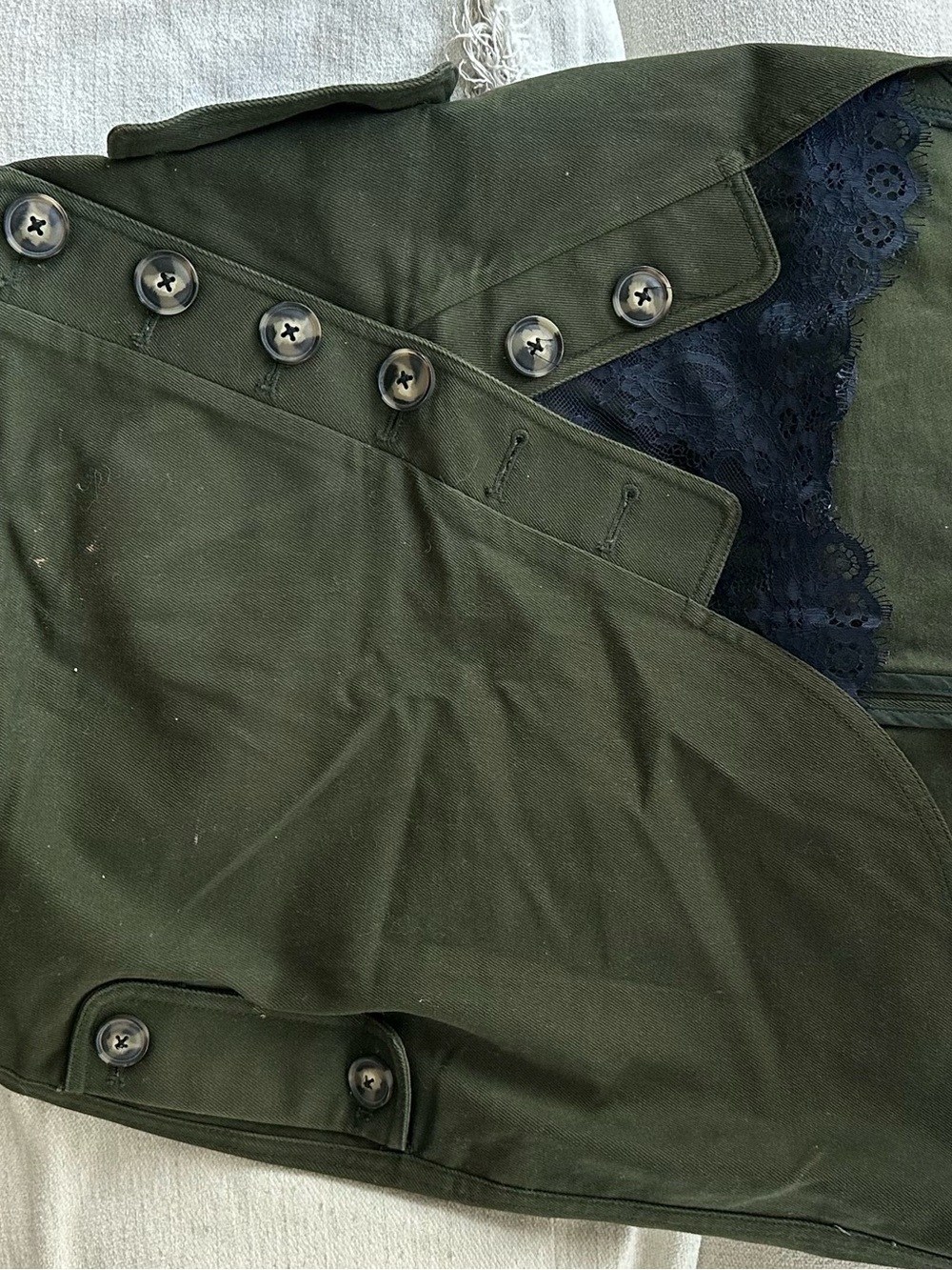 Self-Portrait Olive Green Military Field Jacket with Lace Trim